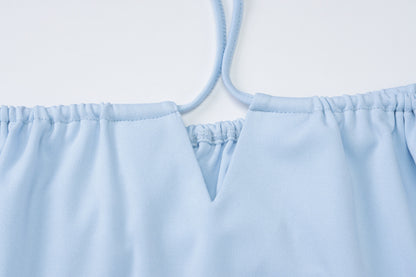 Womens Two Piece Set | Off Shoulder Halter Lace Up Top Pleated Mini Skirt | noémi