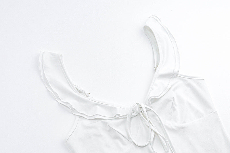 Ruffle Strap Mini Dress | Tie Front V Neck Bodycon | noémi