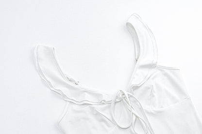 Ruffle Strap Mini Dress | Tie Front V Neck Bodycon | noémi