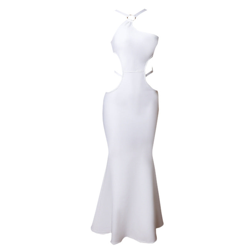 White One Shoulder Cutout Dress with Side Slit | Long Fitted Design for Women | noémi