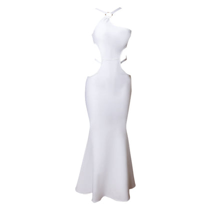 White One Shoulder Cutout Dress with Side Slit | Long Fitted Design for Women | noémi