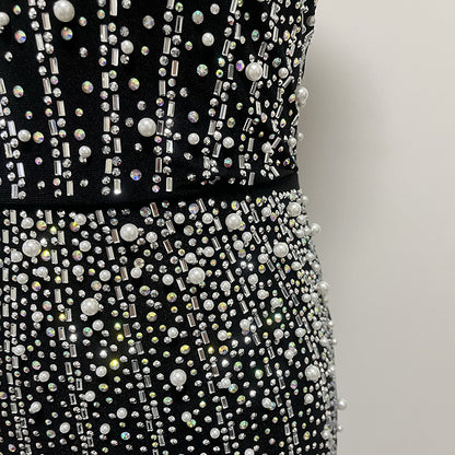 Celestia Crystal Corset Gown | Rhinestone Maxi Dress with Lace Up Back | noémi