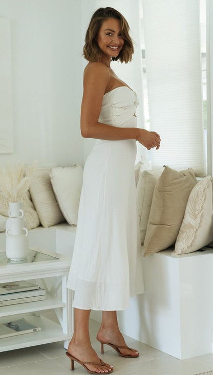 Womens Strapless Maxi Dress | Twist Front, Cut Out Detail, Smocked Back | noémi