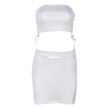 Womens Two Piece Set | Strapless Tank Top Mini Skirt with Stylish Rope Detail | noémi