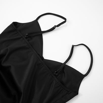 Lace Patchwork Black Dress with Slim Fit and Adjustable Straps | noémi