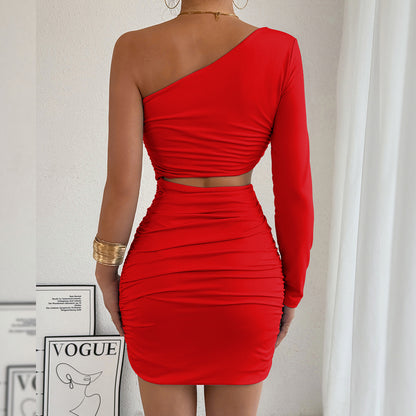 Womens One Shoulder Cutout Dress | Hollow Out Slim Sheath | noémi