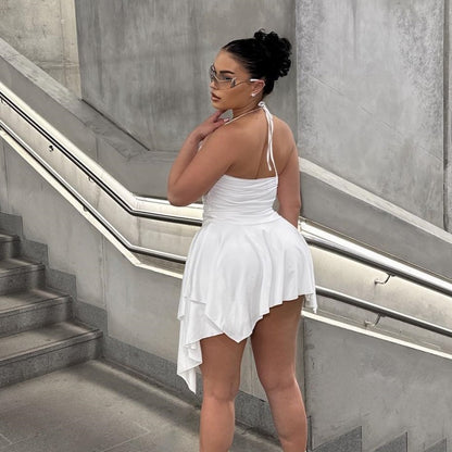 White Ruched Halter Mini Dress | Skirt, Stretch Fit | noémi