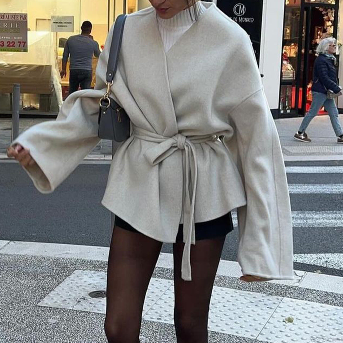 Belted Bell Sleeve Trench Coat | Wrap Jacket for Women | noémi