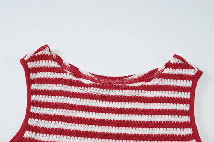 Striped Knit Two Piece Set | Sleeveless Crop Top Slim Fit Shorts | noémi