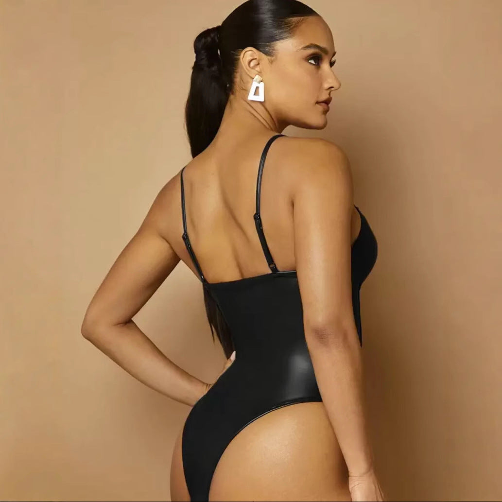 Womens Faux Leather Sling Jumpsuit | Slim Fit Waist | noémi