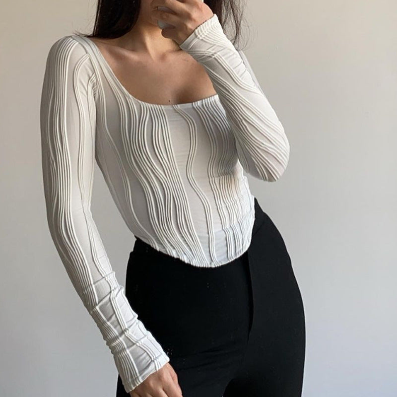 White Fitted Ribbed Knit Top | Womens Long Sleeve Sweater | noémi