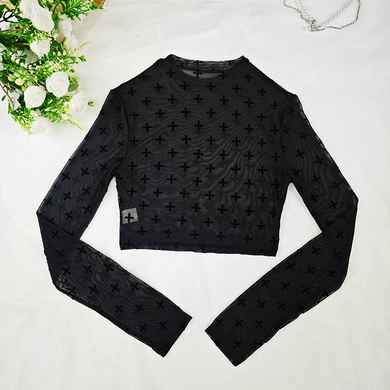 Sheer Mesh Slim Fit Long Sleeve Transparent Top | noémi