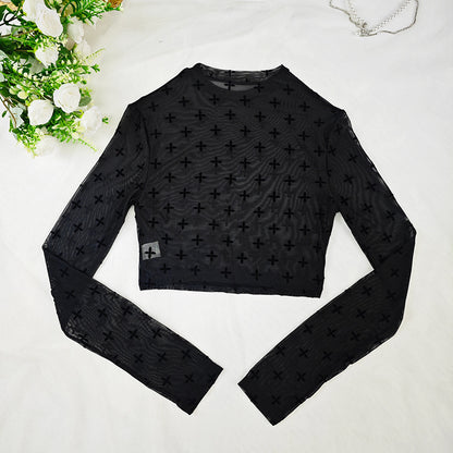 Sheer Mesh Slim Fit Long Sleeve Transparent Top | noémi