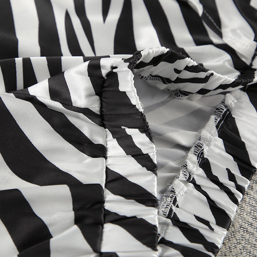 Satin Zebra Striped Pajama Set | Long Sleeve Cardigan High Waist Shorts | noémi