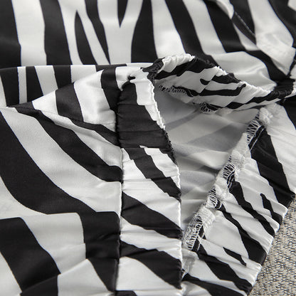 Satin Zebra Striped Pajama Set | Long Sleeve Cardigan High Waist Shorts | noémi