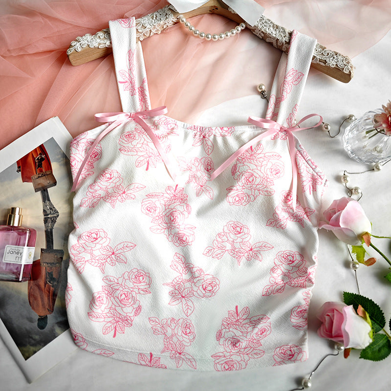 Floral Print Corset Style Spaghetti Strap Top with Open Back Detail | noémi