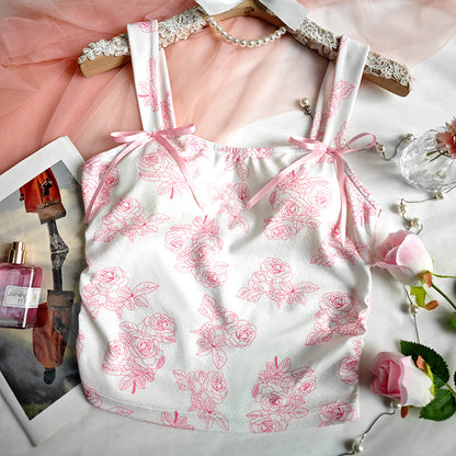 Floral Print Corset Style Spaghetti Strap Top with Open Back Detail | noémi