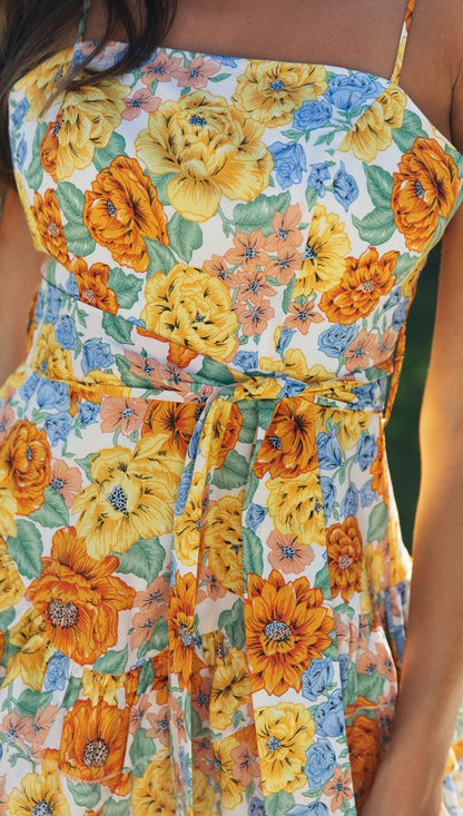 Womens Floral Printed Tiered Mini Dress | Sundress with Spaghetti Straps & Smocked Waist | noémi