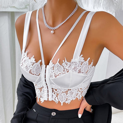 Lace Mesh Camisole Vest with Double Shoulder Straps and Sheer Design | noémi