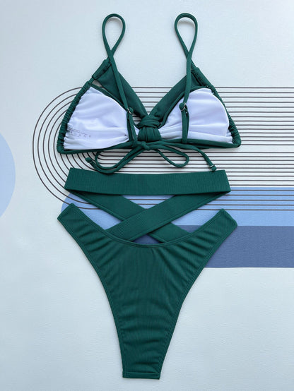 Sunken Stripe Detail Bikini Swimsuit in Solid Color | noémi