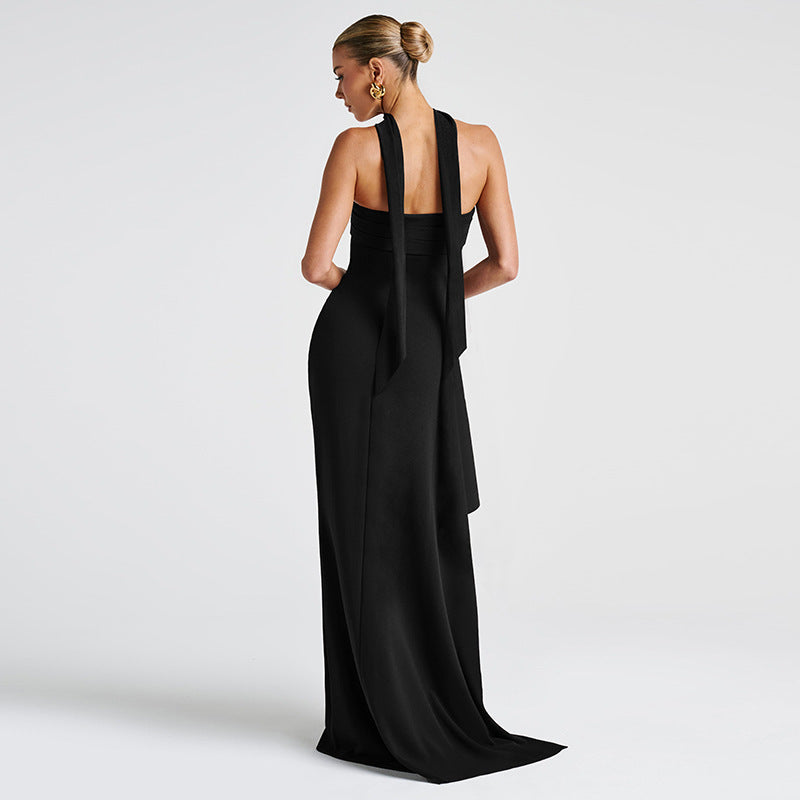 Womens Slim Fit Tube Dress with Scarf Collar and Back Slit Detail | noémi