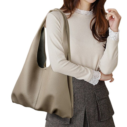 Soft Faux-Leather Shoulder Tote Bag – Large-Capacity Office Carryall, Brown | noémi