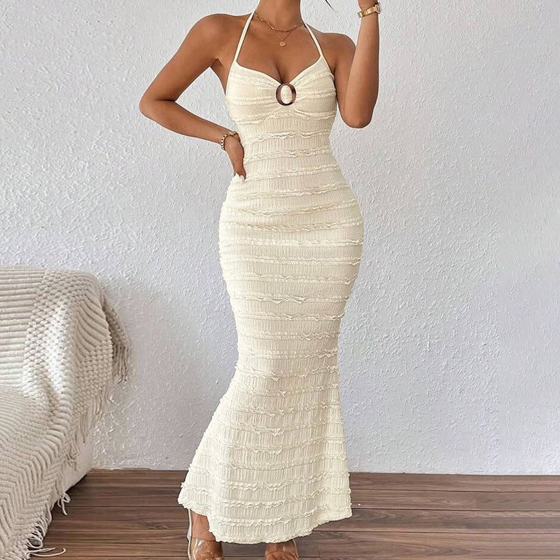 Womens Lace Up V Neck Halter Dress | noémi