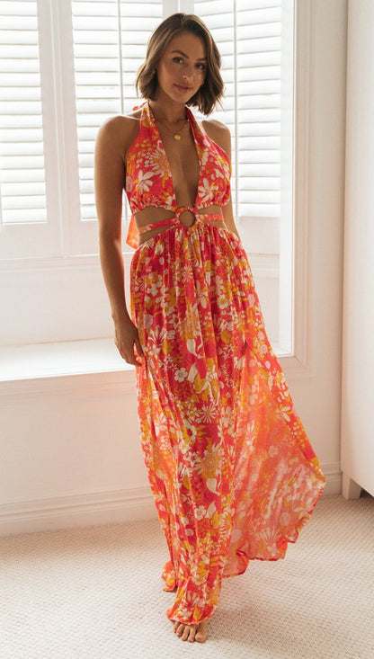 Womens Floral V Neck Maxi Slip Dress | Backless, Split | noémi