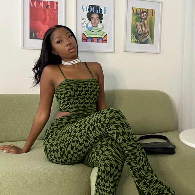 Green Two Piece Set | Sleeveless Vest Top Wide Leg Pants | noémi