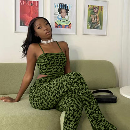 Green Two Piece Set | Sleeveless Vest Top Wide Leg Pants | noémi