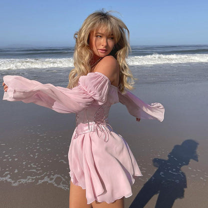 Womens Chiffon Corset Two Piece Off Shoulder Dress Set | noémi