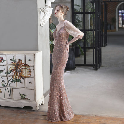 Sequin Toast Dress | Long Slim Fit Fishtail Gown | noémi