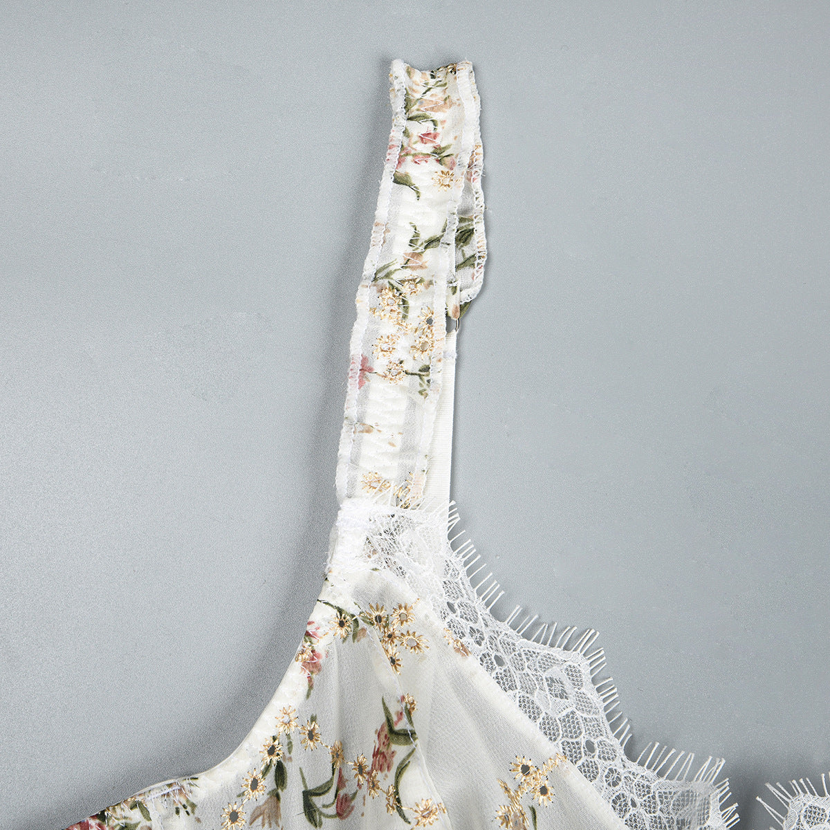 Lace Embroidered Corset Top | Floral Chiffon Bralette with Boning | Adjustable Straps | noémi