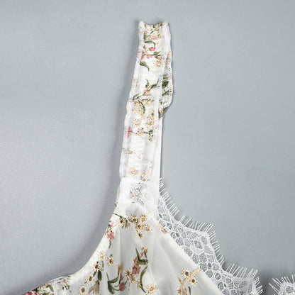 Lace Embroidered Corset Top | Floral Chiffon Bralette with Boning | Adjustable Straps | noémi
