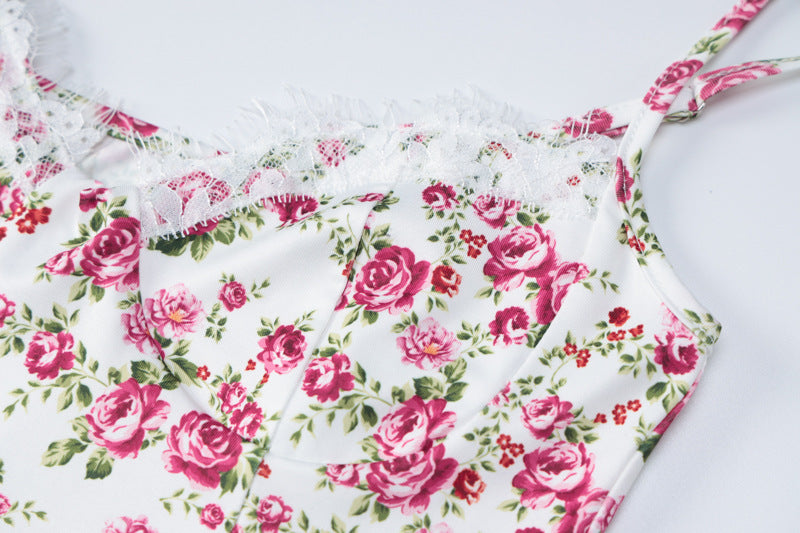 Women Floral Print Sling Dress with Side Split and Adjustable Straps | noémi