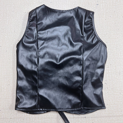 Womens Faux Leather Lace Up Sleeveless Vest Top in Solid Color | noémi