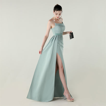 Satin Fishtail Dress | Beaded Bandeau with Slit | noémi