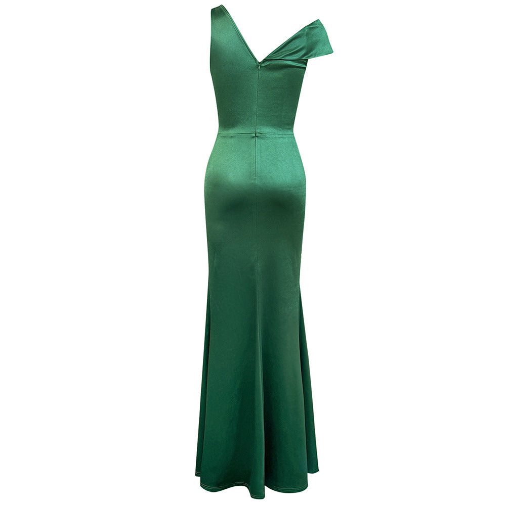 One Shoulder High Slit Long Dress in Solid Tone | noémi