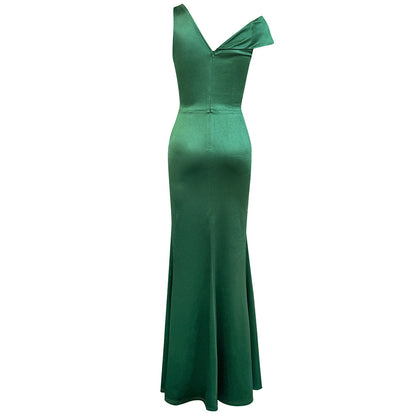 One Shoulder High Slit Long Dress in Solid Tone | noémi