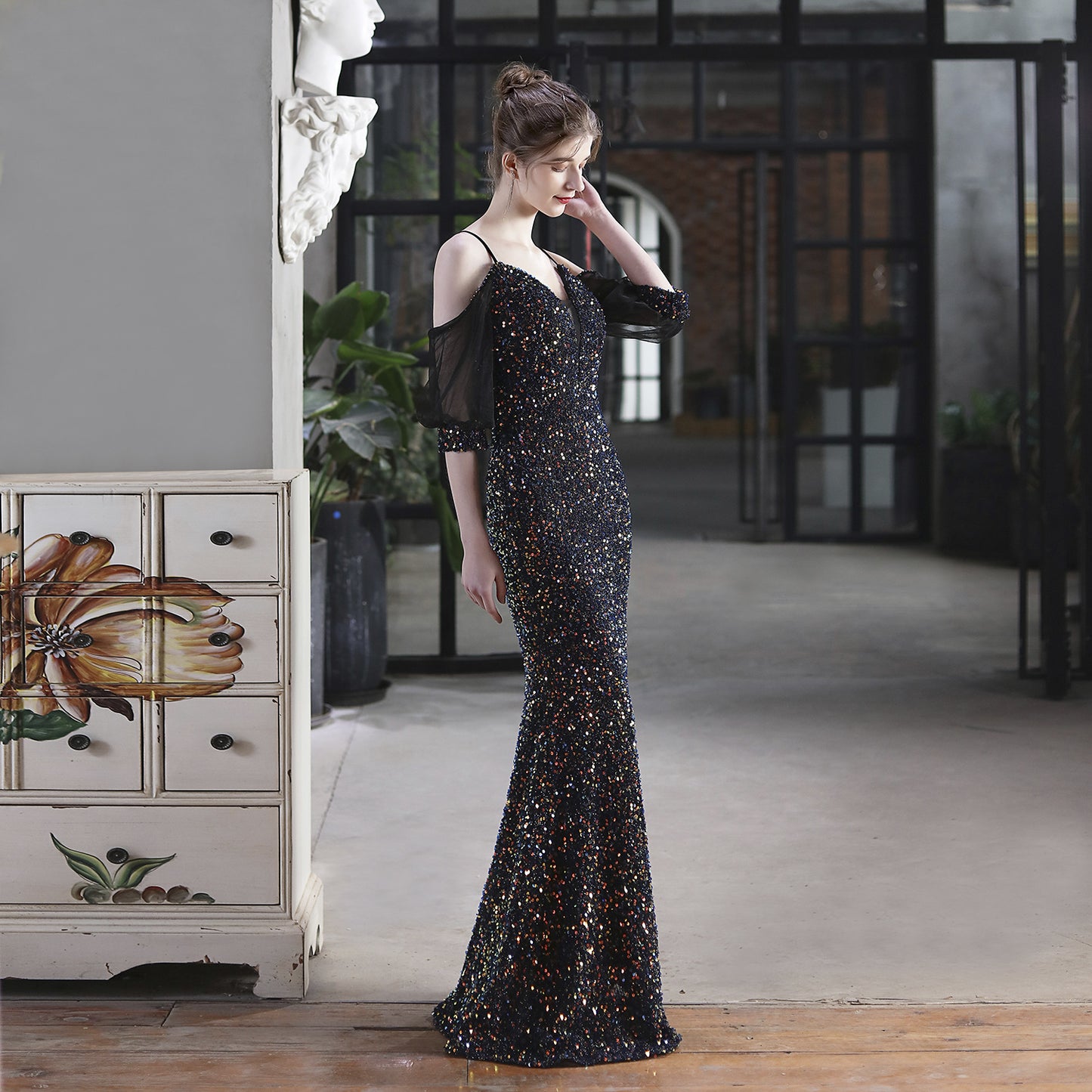 Sequin Toast Dress | Long Slim Fit Fishtail Gown | noémi