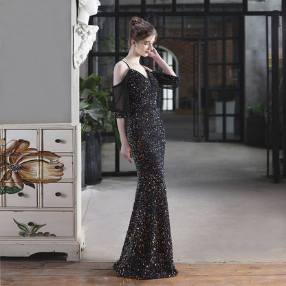 Sequin Toast Dress | Long Slim Fit Fishtail Gown | noémi