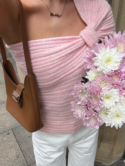 Pink Bandeau Sling Sweater for Women | noémi