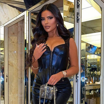 Womens Faux Leather Sleeveless Corset Vest | noémi