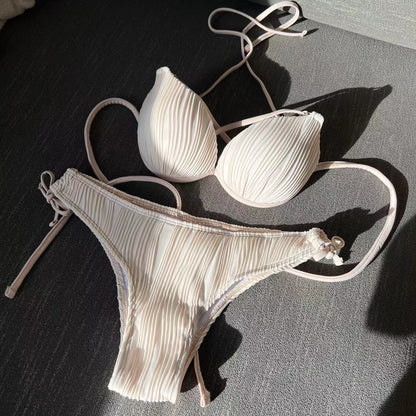 Drawstring Tie Bikini with Hard Cup Support and Textured Fabric | noémi