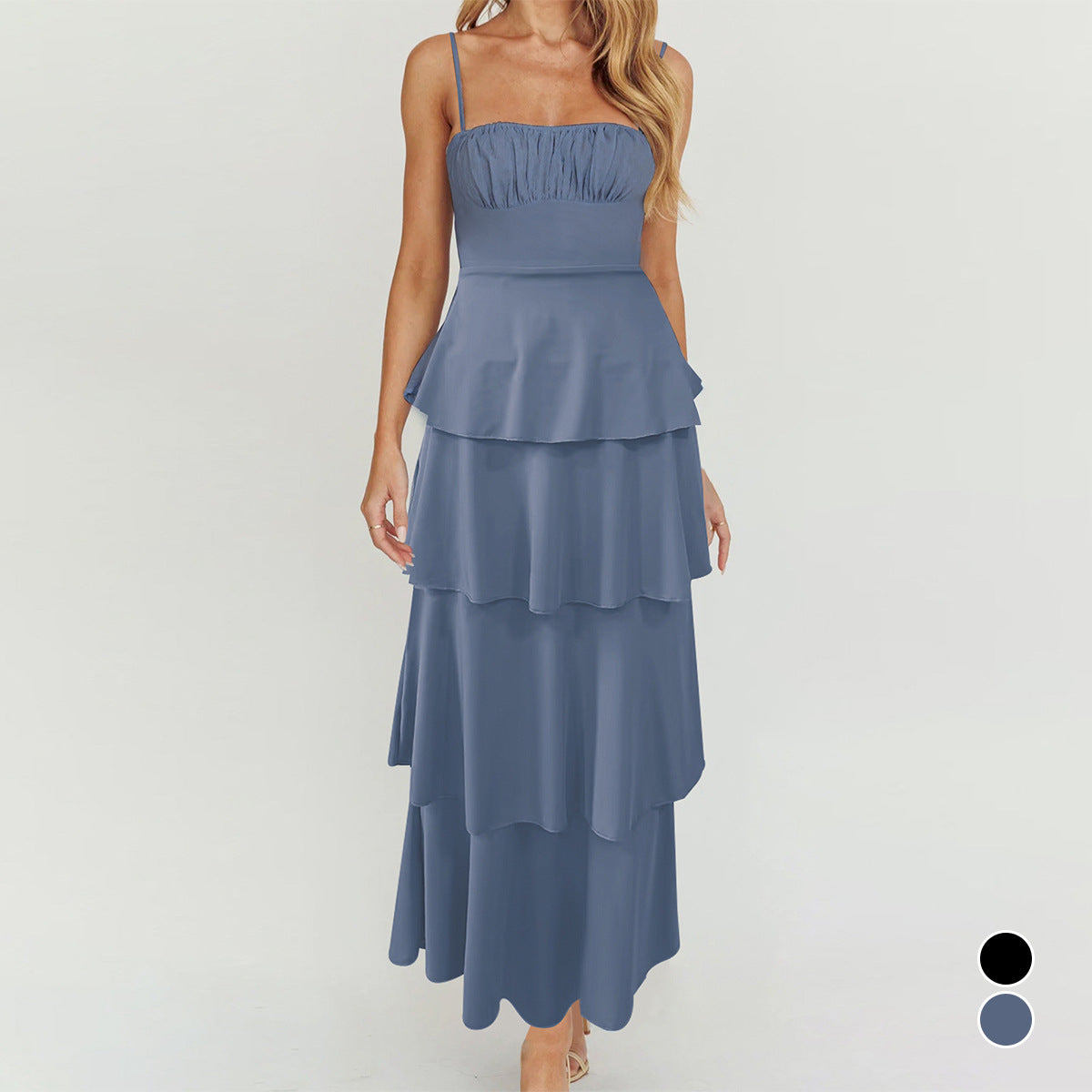 Womens Backless Dress with Layered Pleats and Lace Up Slim Fit | noémi