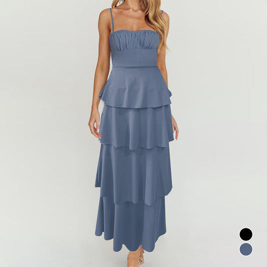 Womens Backless Dress with Layered Pleats and Lace Up Slim Fit | noémi