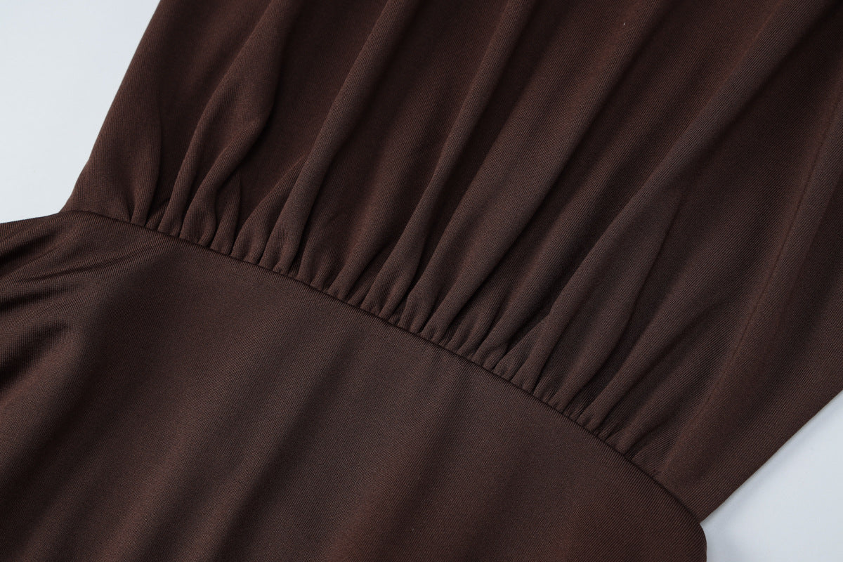 Womens Solid Color Slim Sheath Dress with Metal Ring Halter Backless | noémi