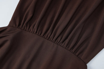 Womens Solid Color Slim Sheath Dress with Metal Ring Halter Backless | noémi