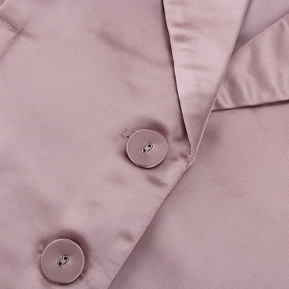 Satin Two Piece Set for Women | Pleated Waist Blazer & Wide Leg Pants | noémi