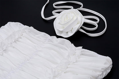 White Ruched Strapless Two Piece Set | Mesh Crop Top & Mini Skirt | noémi